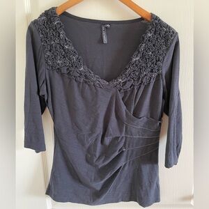 Anthropologie One.September Black Asymmetrical Ruched Blouse